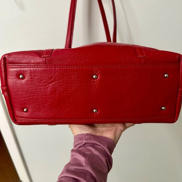 ili New York Genuine Leather Shoulder Tote Handbag Laptop Bag in Red EUC - Picture 11 of 12